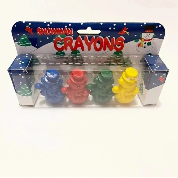 Vintage Gibson Snowman Shaped Crayons Red Yellow Blue Green - Picture 1 of 9